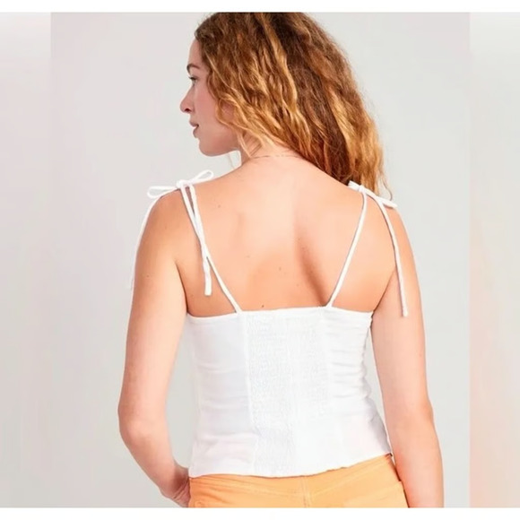 Old Navy White Bustier Linen Blend Tank Top Sz M Smocked Back Blouse New - Picture 2 of 7